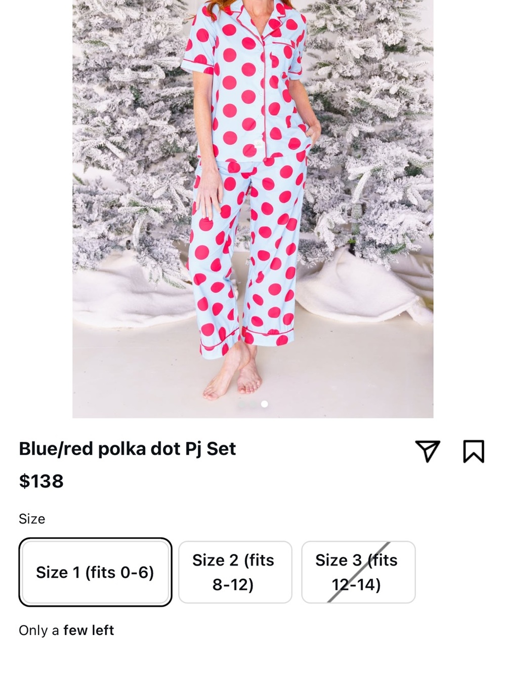 Womens Blue and Red Polka Dot Pajama Set